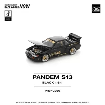 Miniatura de carro de corrida preto PANDEM S13 com capot aberto