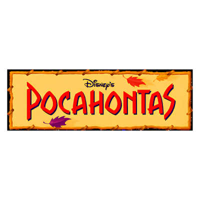 Logotipo Disneys Pocahontas com fundo amarelo e folhas de outono