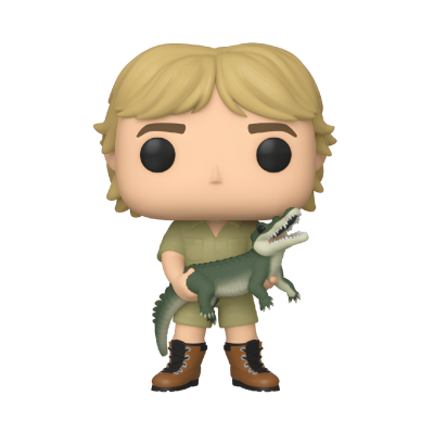 Figura Funko Pop de personagem loira segurando crocodilo verde