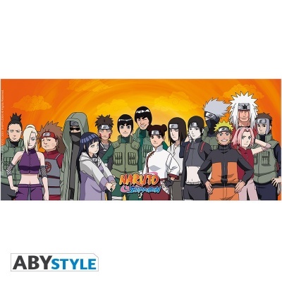Personagens de Naruto Shippuden em fundo laranja com logo colorido
