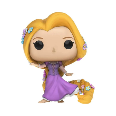 Figura Funko Pop da Rapunzel com cabelo loiro e vestido roxo