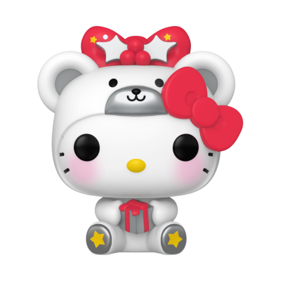 Figura Funko Pop Hello Kitty com gorro de urso e caixa de presente