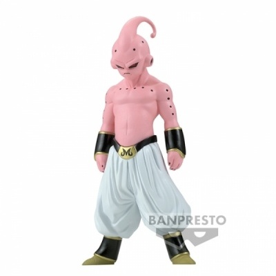 Figura de ação Kid Buu de Dragon Ball com calças brancas e acessórios pretos e dourados