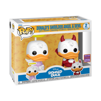 Conjunto de figuras Funko Pop do Pato Donald como anjo e diabo