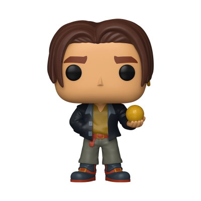 Figura Funko Pop com casaco preto e esfera dourada na mão