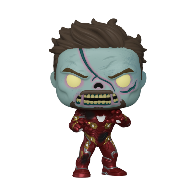 Figura Funko Pop zombie com armadura vermelha semelhante a Iron Man