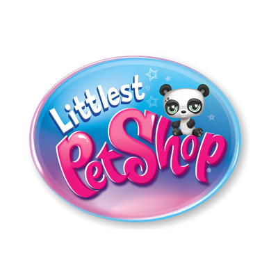 Logótipo oval colorido Littlest Pet Shop com panda estilizado