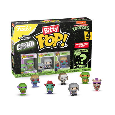 Caixa Funko Pop! Bitty colecionável das Tartarugas Ninjas com 4 figuras em vinil coloridas e uma figura surpresa