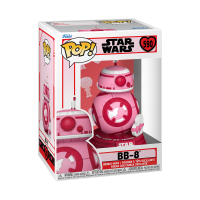 Figura Funko Pop! Star Wars BB-8 rosa em caixa com janela