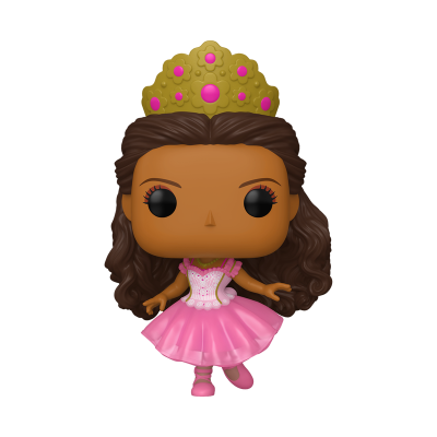 Funko Pop personagem feminina com vestido rosa e coroa dourada