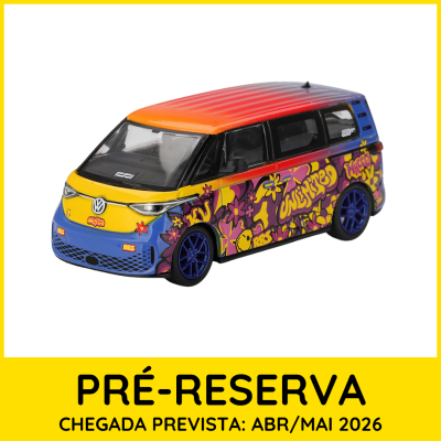 Miniatura de carrinha Volkswagen colorida com padrões florais e palavras UNLIMITED BBS