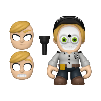 Figura colecionável de polícia com cabeças intercambiáveis e lanterna