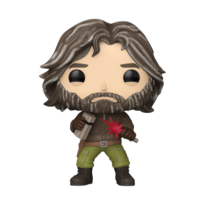 Figura Funko Pop com cabelo e barba castanhos, casaco castanho, calças verdes e botas castanhas