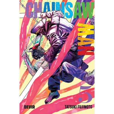 Capa colorida de manga Chainsaw Man com dois personagens e título em letras grandes