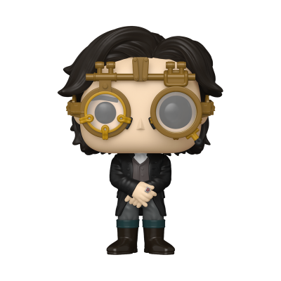 Figura de ação tipo Funko Pop com máscara dourada e roupa escura