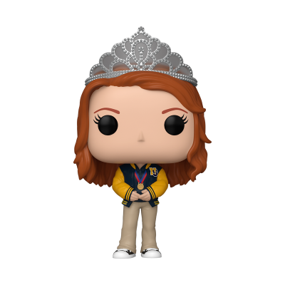 Figurinha Funko Pop com cabelo castanho e coroa prateada