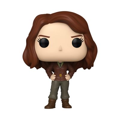 Figura Funko Pop feminina com cabelo castanho e roupa castanha e verde