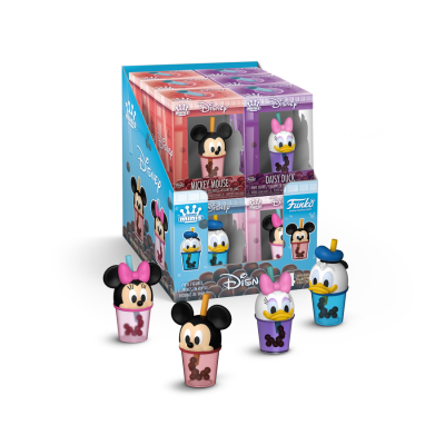 Conjunto de minifiguras Funko Pop Disney com Minnie, Mickey, Daisy e Donald em copos coloridos
