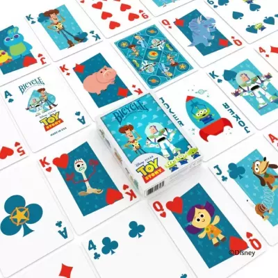 Baralho de cartas Toy Story com personagens Disney Pixar em fundo azul