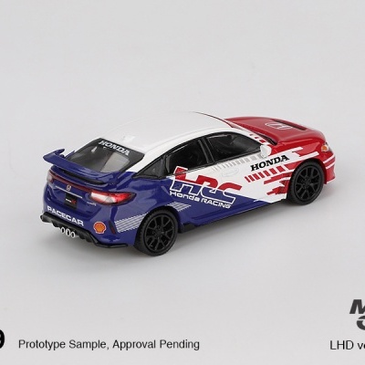 Miniatura de carro de corrida Honda com cores branco, vermelho e azul