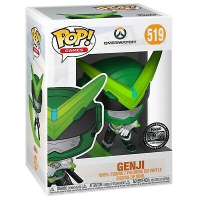 Figura de vinil Genji POP! Games Overwatch 519 em caixa branca com detalhes verdes