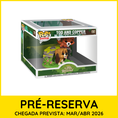 Figura Funko Pop! Tod and Copper do filme The Fox and the Hound dentro de embalagem transparente.