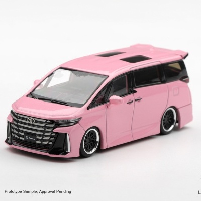 Miniatura de automóvel Toyota rosa com jantes pretas e detalhes em preto