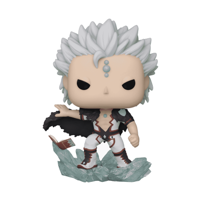 Figura Funko Pop personagem masculino com cabelo branco e base de cristais