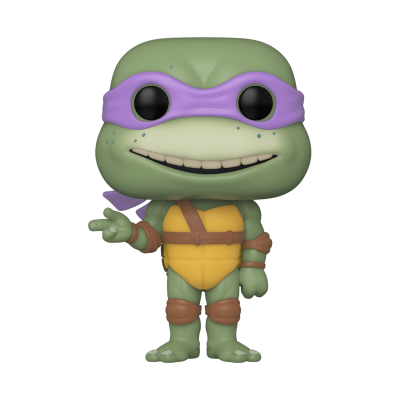 Figura colecionável Funko Pop tartaruga Ninja com máscara roxa e colete amarelo