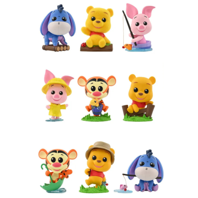 Figuras de vinil coloridas de personagens de desenho animado em várias poses
