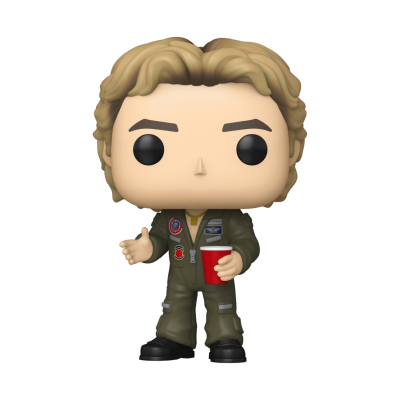 Figura Funko Pop com macacão verde e copo vermelho