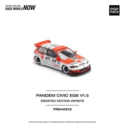 Miniatura de carro de corrida PANDEM CIVIC EG6 V1.5 branco e vermelho com texto e logótipos.