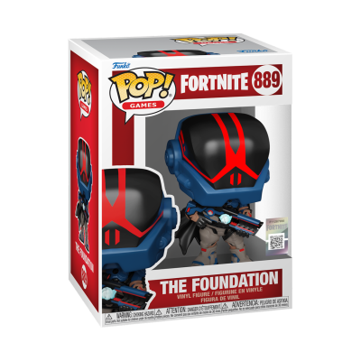 Figura Funko Pop! de vinil da personagem The Foundation do Fortnite na caixa