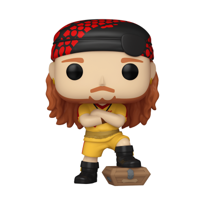 Figura Funko Pop pirata com bandana preta e vermelha e roupa amarela