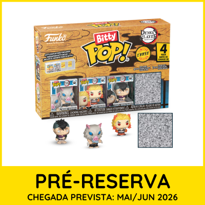 Pack Funko Bitty Pop Demon Slayer com 4 mini figuras em embalagem amarela