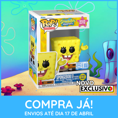 Caixa FunKo Pop! Animation de SpongeBob SquarePants em fundo temático do desenho