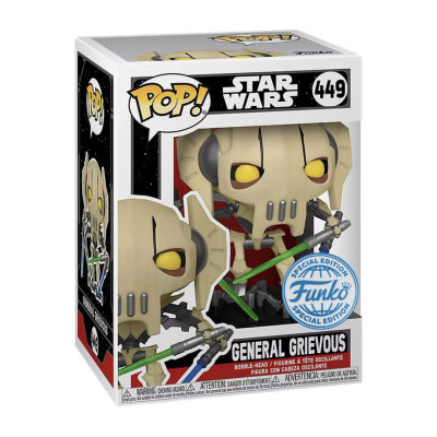 Caixa Funko Pop! Star Wars General Grievous número 449 com figura de vinil visível no interior