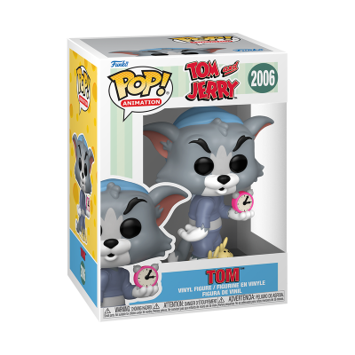 Figura Funko Pop Tom de Tom and Jerry cinzento com relógio rosa na mão, caixa nº 2006