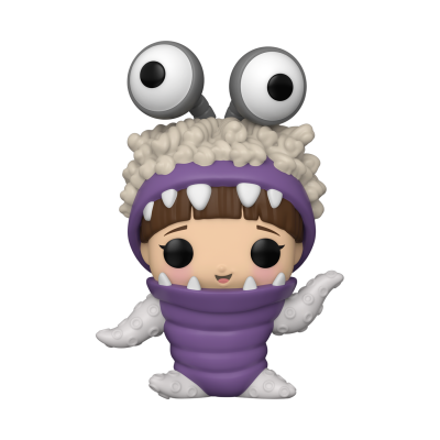Figura Funko Pop de personagem com chapéu de monstro roxo e branco