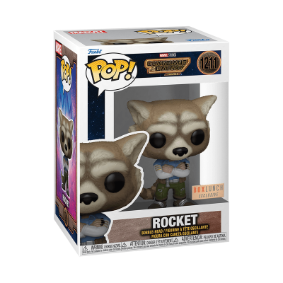 Funko Pop! Rocket dos Guardians of the Galaxy Vol. 2 em caixa com janela transparente