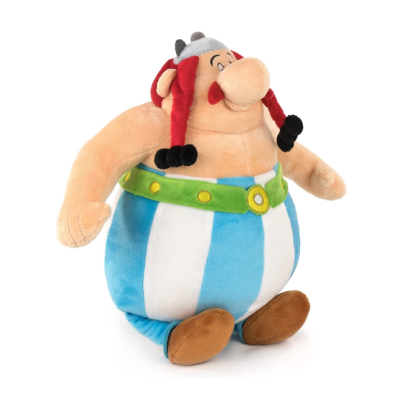 Pelúcia do personagem Obelix com roupas coloridas