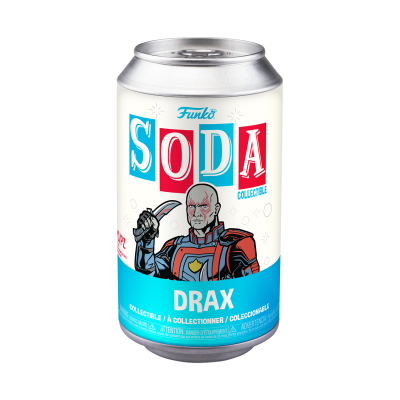 Lata branca de colecionável Funko SODA com imagem do personagem DRAX
