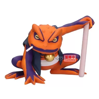 Figura colecionável de rã laranja e roxa com bastão e charuto