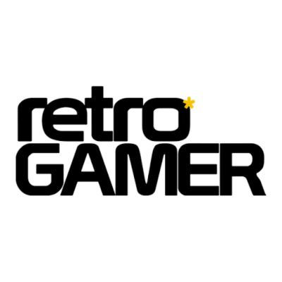 Logótipo preto com texto retro GAMER e asterisco amarelo