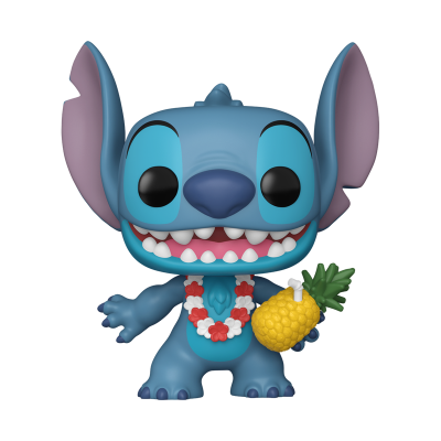 Figura de vinil do personagem Stitch azul segurando um abacaxi