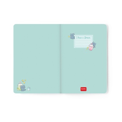 Página interna de caderno azul claro com gatinhos e texto I have a Dream