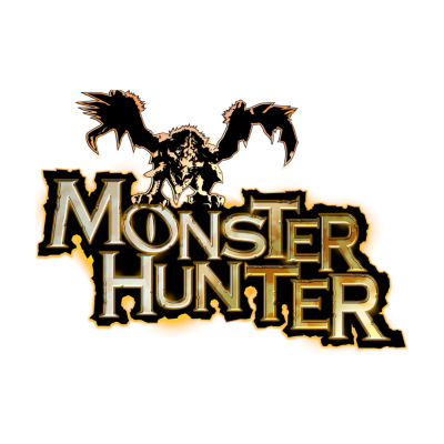 Logotipo do jogo Monster Hunter com criatura alada preta