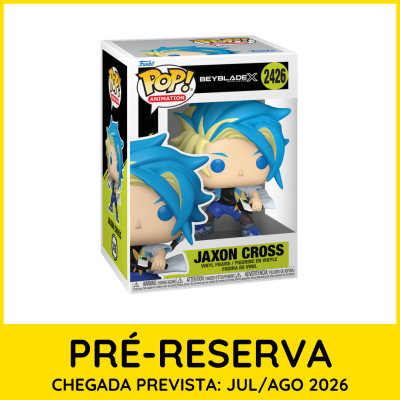 Figura vinil Jaxon Cross Funko Pop! Beyblade X na caixa branca e preta