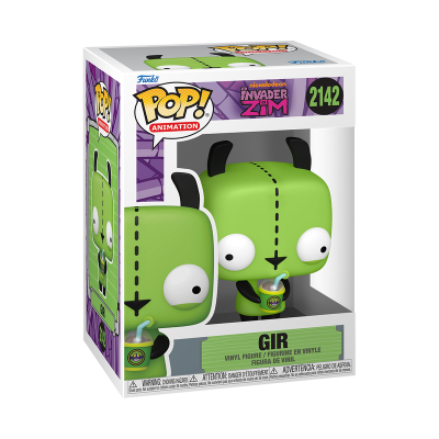 Figura de vinil POP! Animation do personagem GIR da série Nickelodeon Invader Zim na caixa