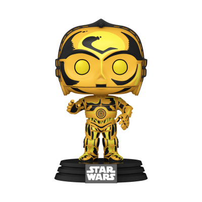 Figura Funko Pop dourada de C-3PO de Star Wars com base preta